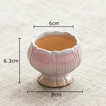 DecorBites™ Lotus Flower Ceramic Vase: Small Plant Pots for Table Decoration and Room Aesthetic