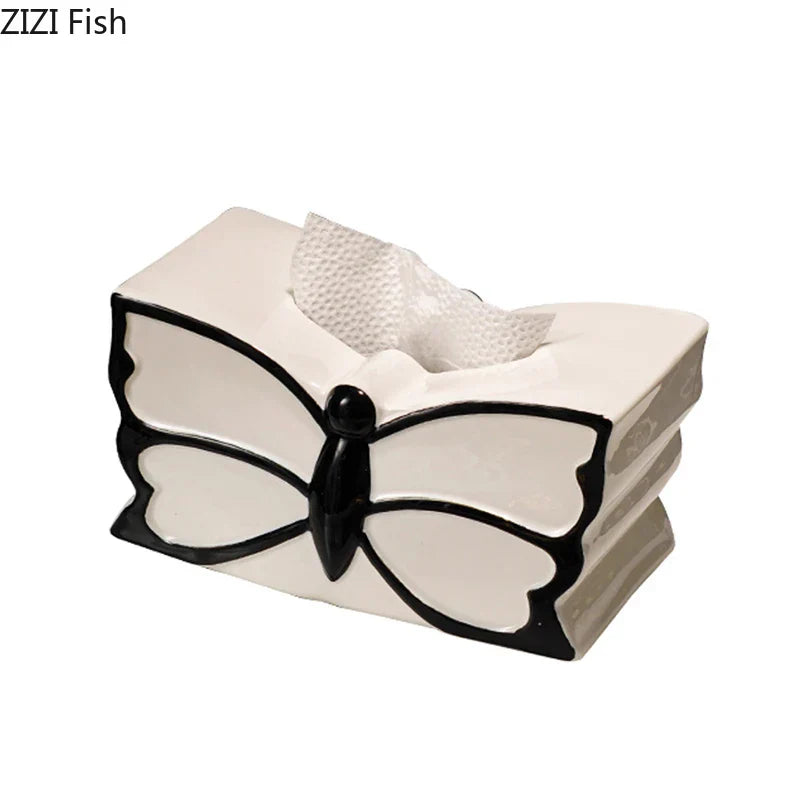 DecorBites™ Butterfly Ceramic Tissue Box - Decorative Bedside Table Paper Towel Case