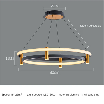 DecorBites™ Black Ring LED Pendant Chandelier for Table Dining Living Kitchen Island Lighting