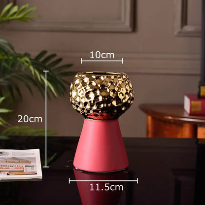 DecorBites™ Gold Hammer Pattern Ceramic Vase: Creative Plant Pot for Table Decoration and Floral Arrangement