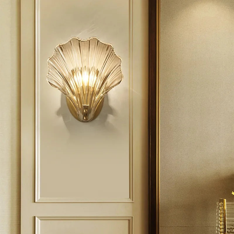 DecorBites™ Glass Shell Led Wall Lamp: Modern Hall Sconce with Creative Lighting for Bedroom, Kitchen.