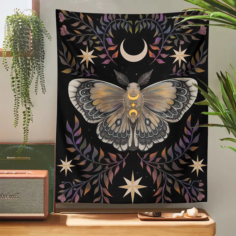 Decobites Moon Phase Butterfly Vintage Aesthetic Tapestry Butterfly Star Room Decor