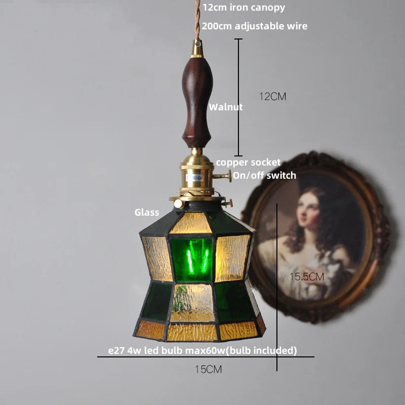 DecorBites™ Glass LED Pendant Lamp Walnut Wood Copper Switch Nordic Hanging Light