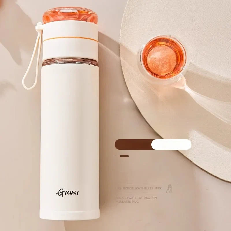 DecorBites™ Glass Thermos Cup Tea Separation Set Vacuum Bottle Stainless Steel Office Business Style
