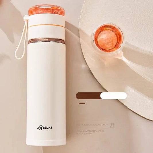 DecorBites™ Glass Thermos Cup Tea Separation Set Vacuum Bottle Stainless Steel Office Business Style