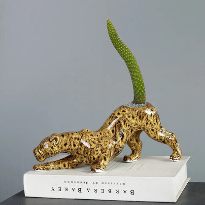 DecorBites™ Ceramic Animal Flowerpot: Leopard Cheetah Cartoon Characters for Garden Plants