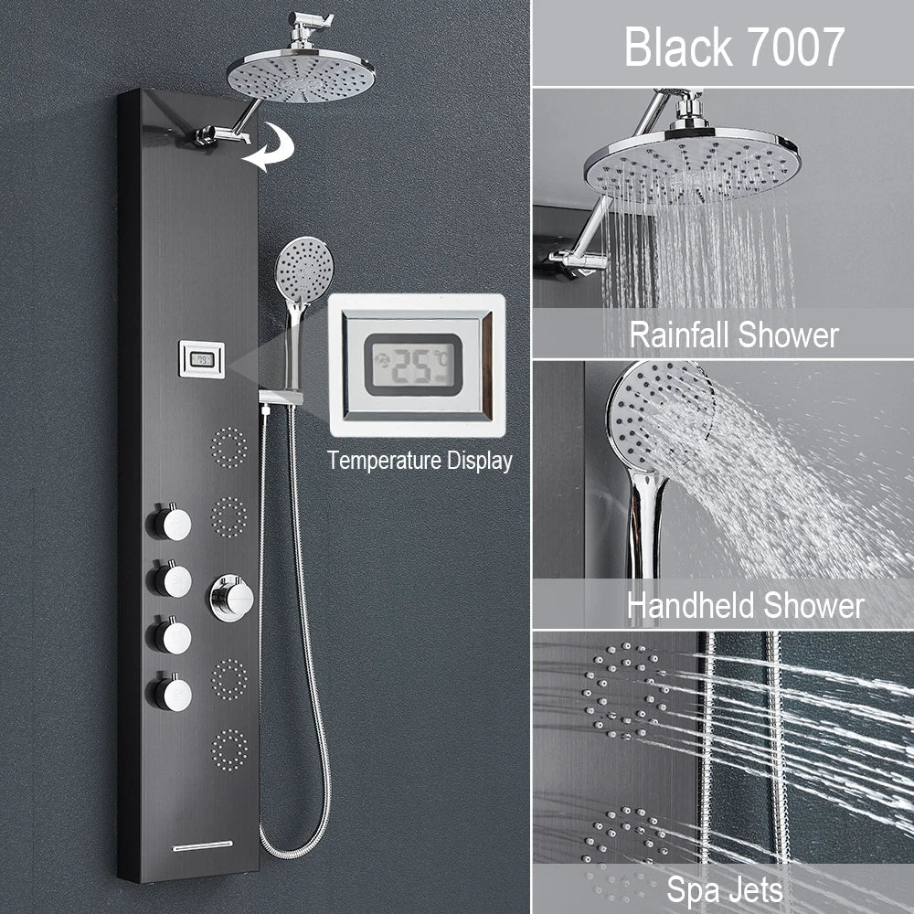 DecorBites™ Rainfall Shower Panel with Storage Rack and Massage Jets