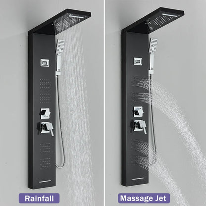 DecorBites™ Black Massage Jet Rainfall Shower Panel with Temperature Display 5 Modes