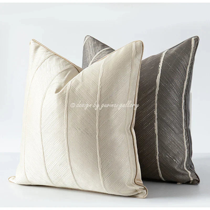 DecorBites™ Herringbone Jacquard Cushion Cover, Modern Beige White Pillowcase for Living Room