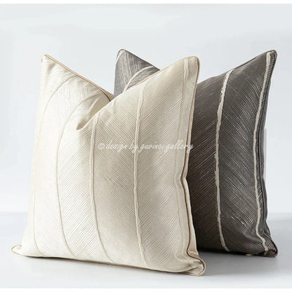 DecorBites™ Herringbone Jacquard Cushion Cover, Modern Beige White Pillowcase for Living Room