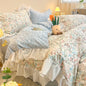 Decobites Korean Princess Floral Ruffles Bedding Set: Single/Queen Duvet, Cover, & Pillowcases