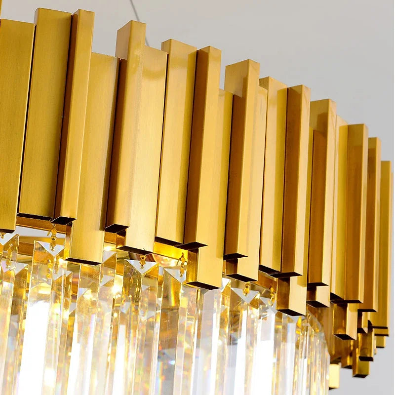 DecorBites™ Golden Stainless Steel Crystal Chandelier: Modern Round LED Light for Dining Room