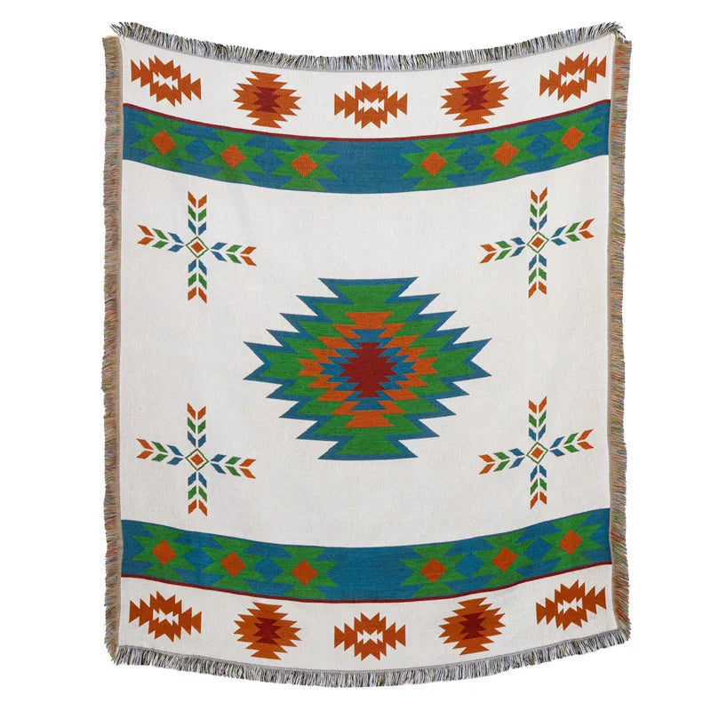 غطاء أريكة من بطانية الشاطئ من DecorBites™ - بطانية منقوشة بنقشة الريف الأمريكي - نسيج قطني مزخرف بشراشيب