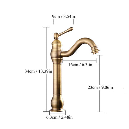 DecorBites™ Brass Basin Faucet: Vessel Sink Mixer Tap, Single Hole Bathroom Hot Cold Water.