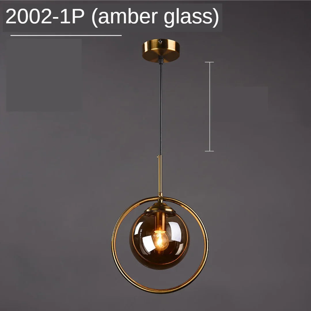 Decorbites™ Lámpara colgante de bola de vidrio del anillo dorado para cocina, comedor y mesita de noche