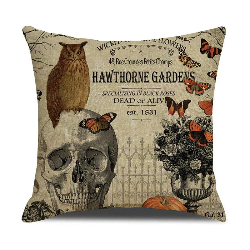 Decorbites™ Halloween-Kissenbezug-Set – Festive Bezüge für Sofakissen mit Druck von Kürbis, Katze und Hexenhut.