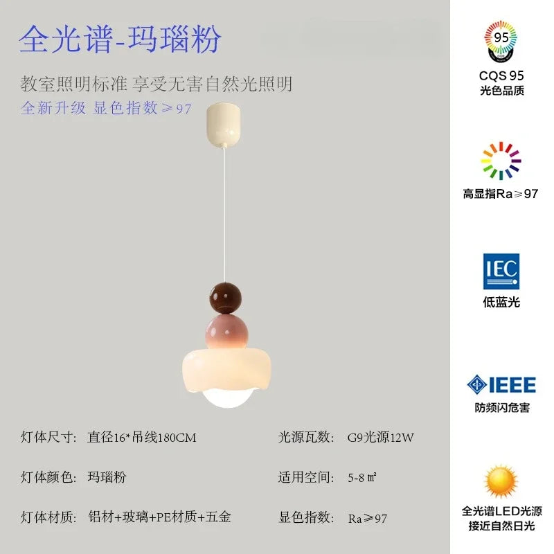 Lámpara colgante DecorBites™ Cream Wind de resina y vidrio: Lámpara LED moderna E27 para dormitorio, bar o habitación infantil.