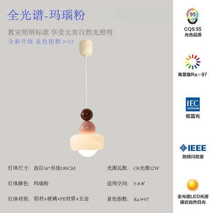 Lámpara colgante DecorBites™ Cream Wind de resina y vidrio: Lámpara LED moderna E27 para dormitorio, bar o habitación infantil.