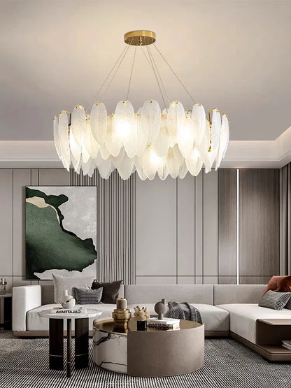 DecorBites™ Glass Feather Chandelier: Luxury Art Decor Ceiling Chandelier for Living Dining Room