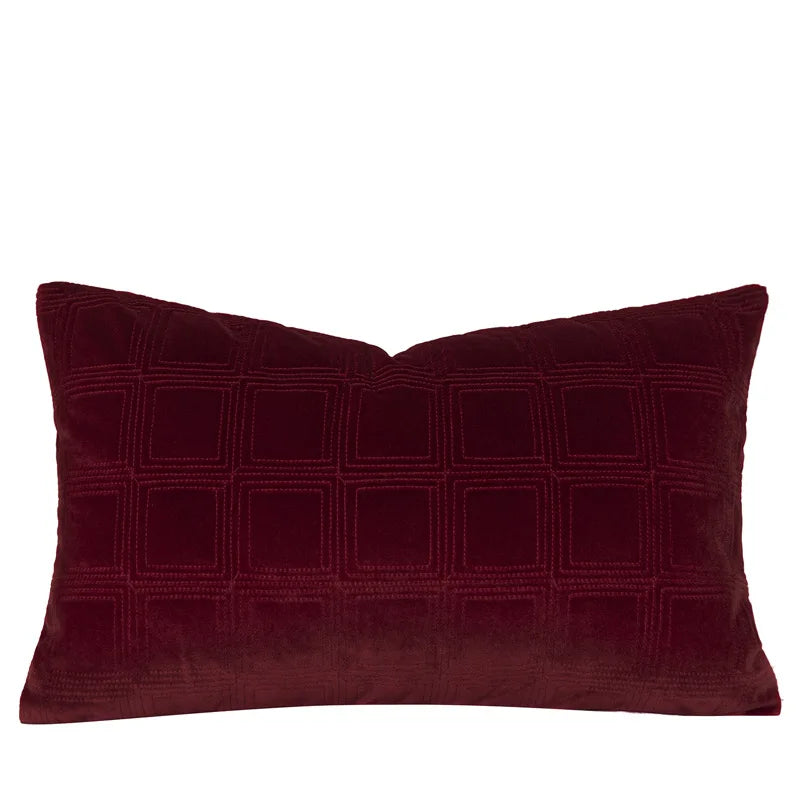 DecorBites™ Burgundy Velvet Geometric Embroidered Bed Runner Luxury Bedroom Hotel Wedding