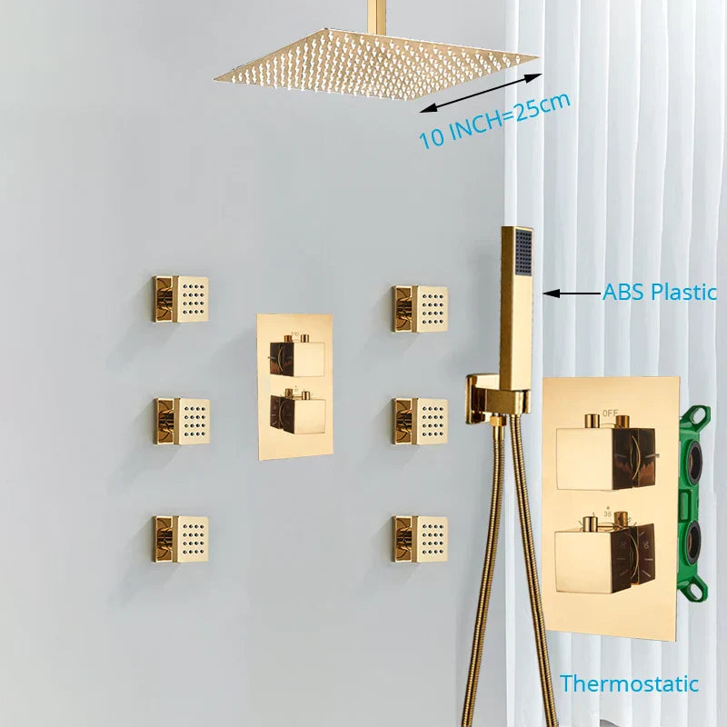 DecorBites™ Gold Rainfall Shower Head Massage System Wall Mounted Bath Mixer Tap