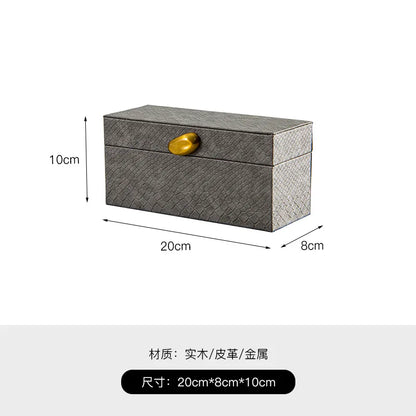 DecorBites™ Golden Stone Handle Leather Jewelry Box: Elegant Desktop Storage Container for Home Decor
