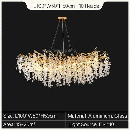 Lámpara de araña DecorBites™ con forma de rama de árbol dorada: Elegante lámpara colgante de estilo europeo para la decoración del hogar.