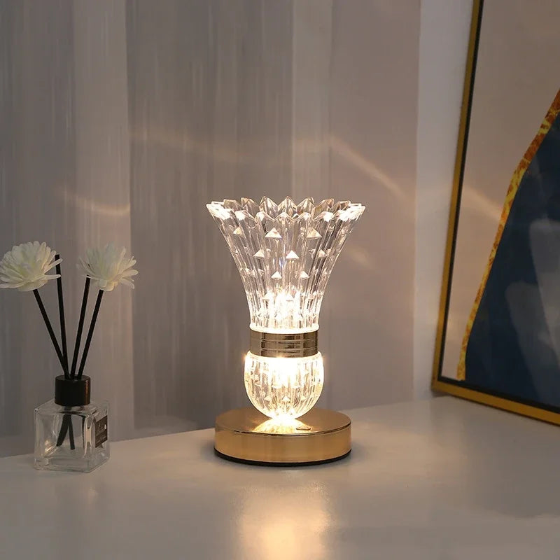 Decorbites™ Kristall-LED-Vasen-Tischleuchte mit Berührungsschalter, Dreifarbige Dimmbarkeit, Dekoration für Schlafzimmer und Wohnzimmer