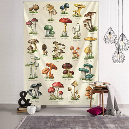 Mushroom Oil Painting Tapestry Wall Hanging by Decobites - Boho Tropical Plants Art