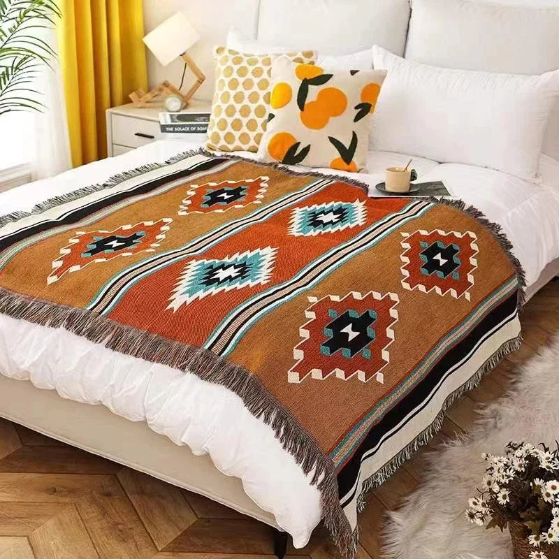 Manta de punto acogedora DecorBites™ con flecos - Suave y reversible para cama o sofá