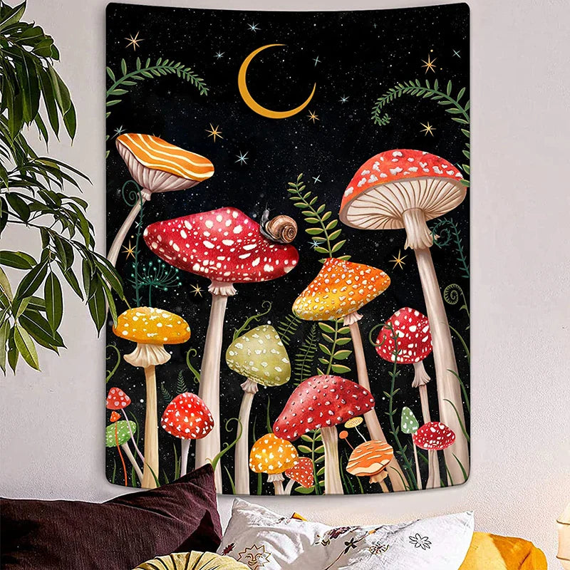 Decobites Mushroom Moon Star Botanical Snail Tapestry Trippy Cottagecore Room Decor