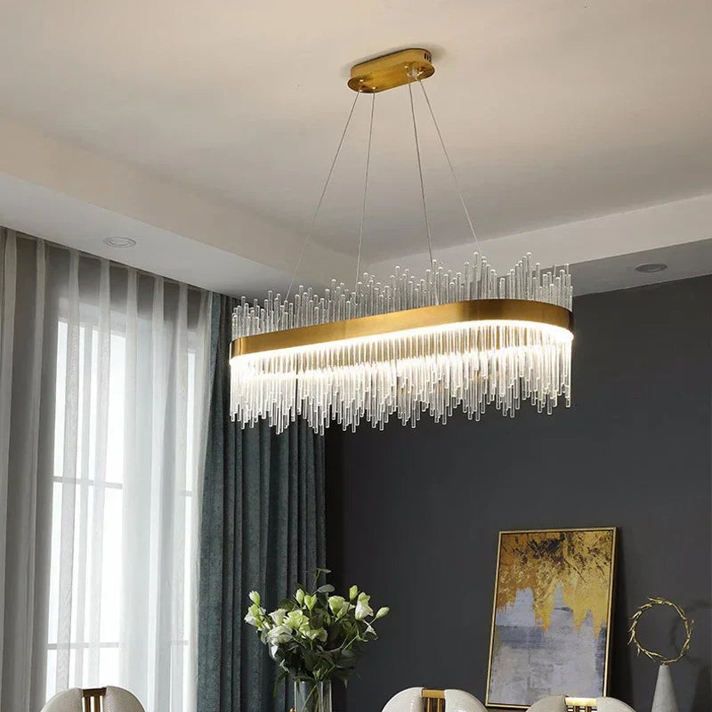 DecorBites™ Gold LED Circle Crystal Chandelier: Elegant Home Pendant Lighting for Living Room, Bedroom, Kitchen