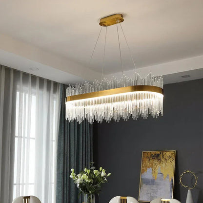 DecorBites™ Gold LED Circle Crystal Chandelier: Elegant Home Pendant Lighting for Living Room, Bedroom, Kitchen