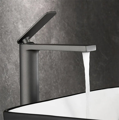 DecorBites™ Gun Gray Waterfall Basin Faucet - Brass Hot Cold Sink Faucet