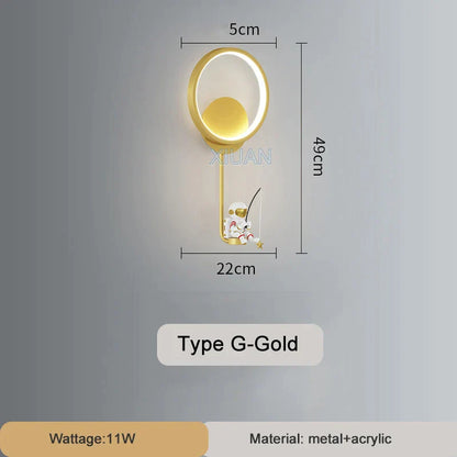 DecorBites™ Astronaut Wall Lamp: Gold White Black Bedroom Decor Resin Wall Mount Light
