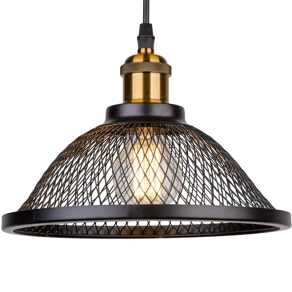 DecorBites™ Black Iron Net-Cage Kitchen Pendant Light with LED for Bedroom & Living Room