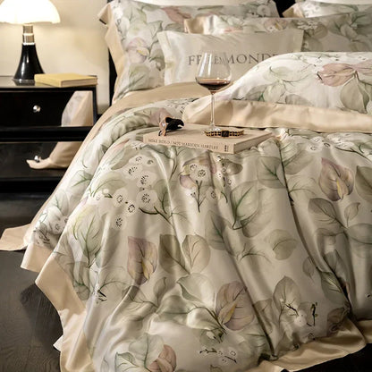 DecorBites™ Egyptian Cotton Print Bedding Set: King Queen Sheet Pillowcase Duvet Cover