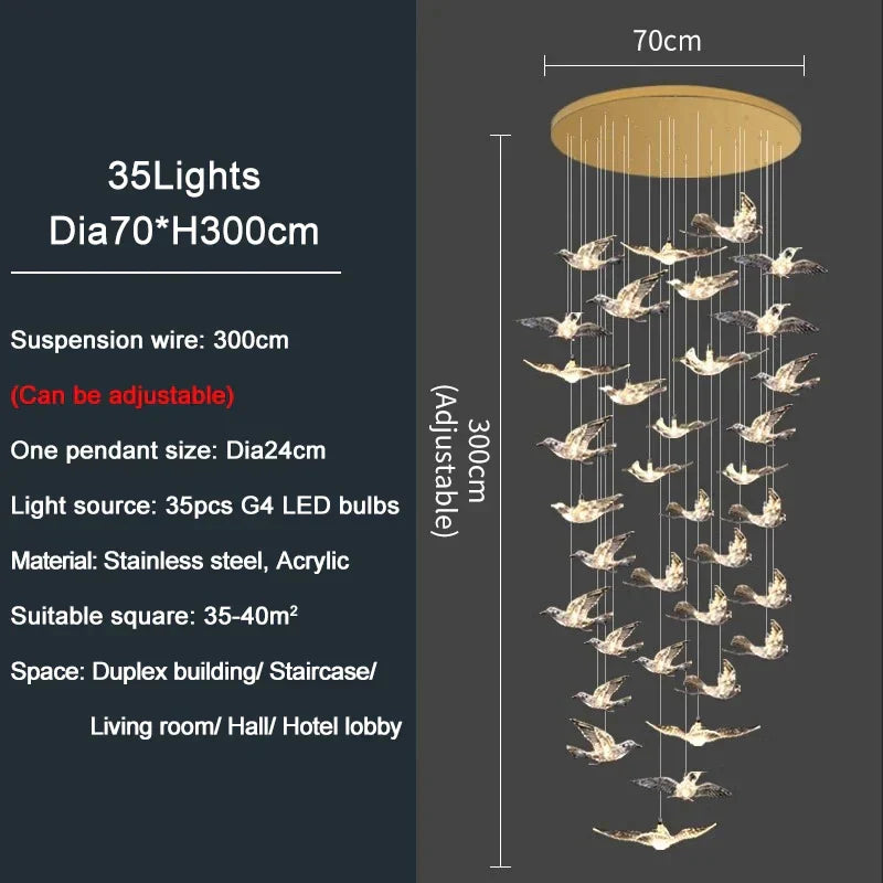 DecorBites™ Bird Design LED Chandelier for Luxury Living Room and Restaurant