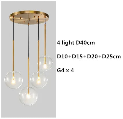 DecorBites™ Clear Glass Globe LED Pendant Chandelier for Dining Room and Living Room