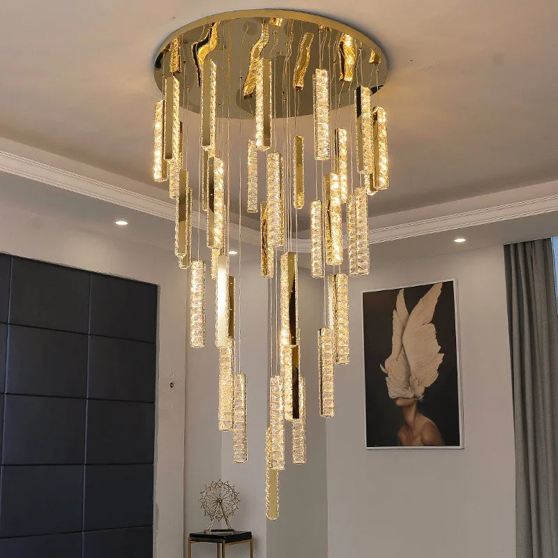 Luces de Lámpara Colgante de Cristal en Acero Cromo Dorado Decorbites™ con LED Regulable para Escalera de Villa