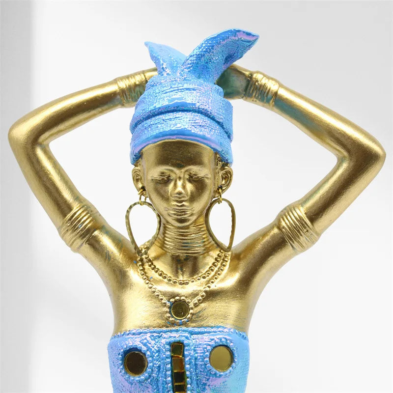 DecorBites™ Golden Female Statue African Tribal Style Portrait Sculpture Home Decor