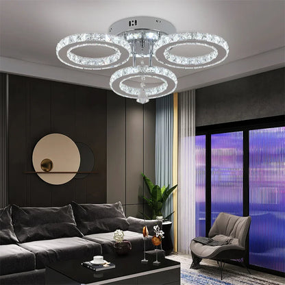 DecorBites™ Crystal Flush Mount Chandelier: App Dimmable Rings Shape Ceiling Light