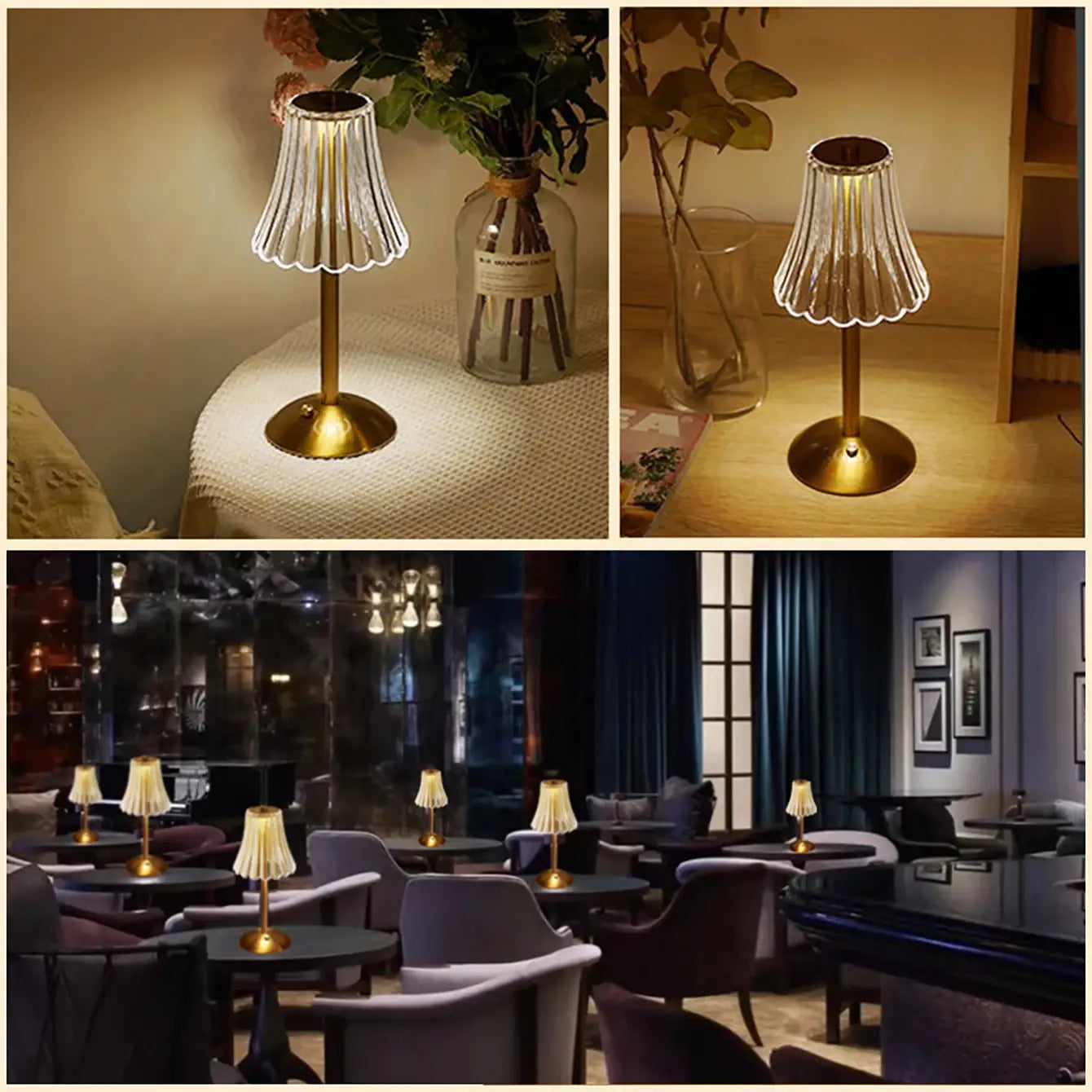 DecorBites™ Crystal retro table lamp bedroom bedside lamp luxurious atmosphere lamp rechargeable dimming LED light