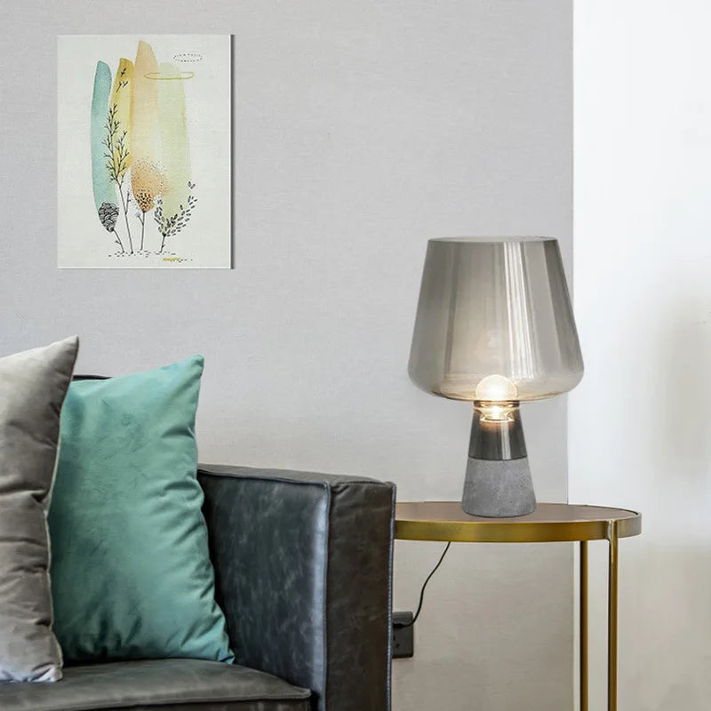 DecorBites™ Leimu Amber Glass Table Lamp: Modern Nordic Design for Bedroom Living Room Decor