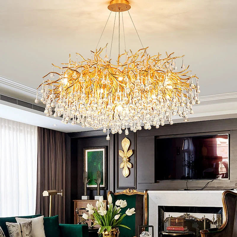 DecorBites™ Crystal LED Chandelier: Modern Light Luxury Water Drop Design for Home Decor