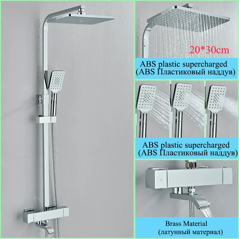 DecorBites™ Golden Thermostatic Shower Faucet Set with Rainfall Shower Column and 3-Way Mixer