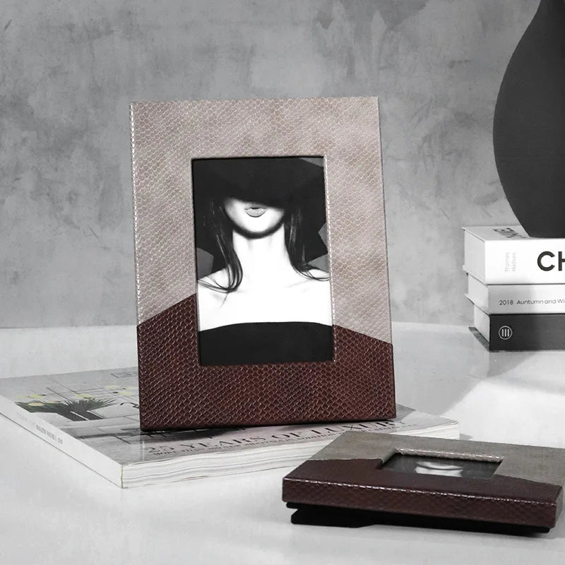 DecorBites™ Leather Splice Desktop Photo Frame - Home Decor & Display Accessory