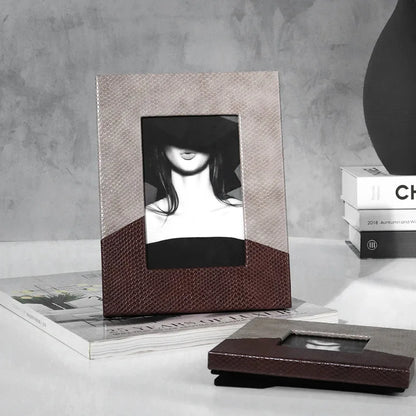 DecorBites™ Leather Splice Desktop Photo Frame - Home Decor & Display Accessory