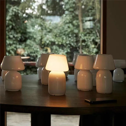 DecorBites™ Apollo Mushroom Glass Table Lamp - White Glass Bedside Night Light