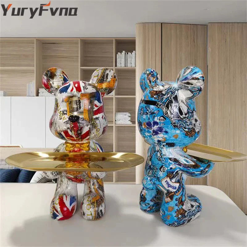 DecorBites™ Graffiti Bear Figurine: Modern Table Decor & Key Storage Sculpture